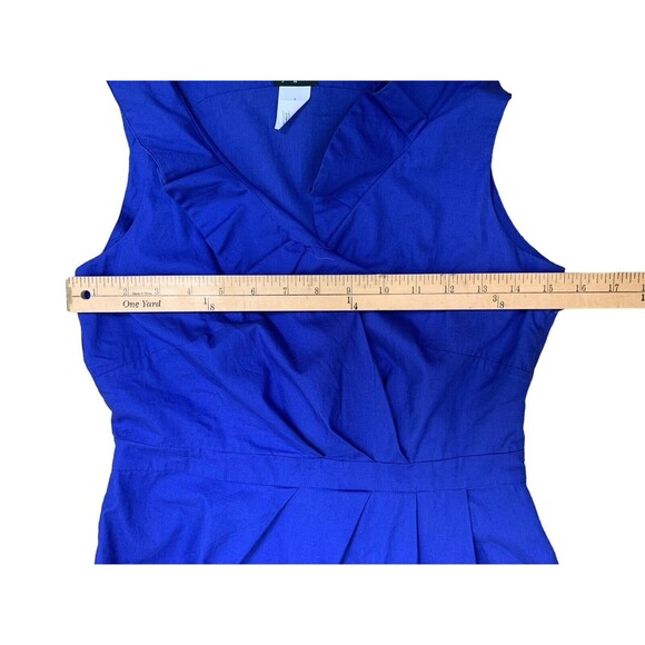 J.Crew Sleeveless Dress Women's Size 2 Faux Wrap Lined Ruffle Neck Cobalt Blue - Picture 8 of 16